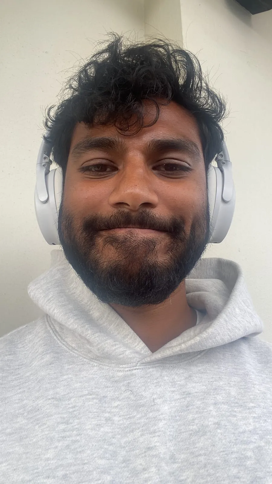 Close selfie with headphones on